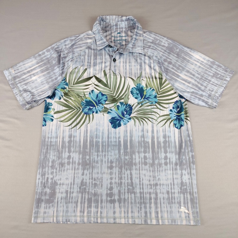 Tommy Bahama IslandZone Mens Small Polo Hibiscus Tropical UPF 30 Performance